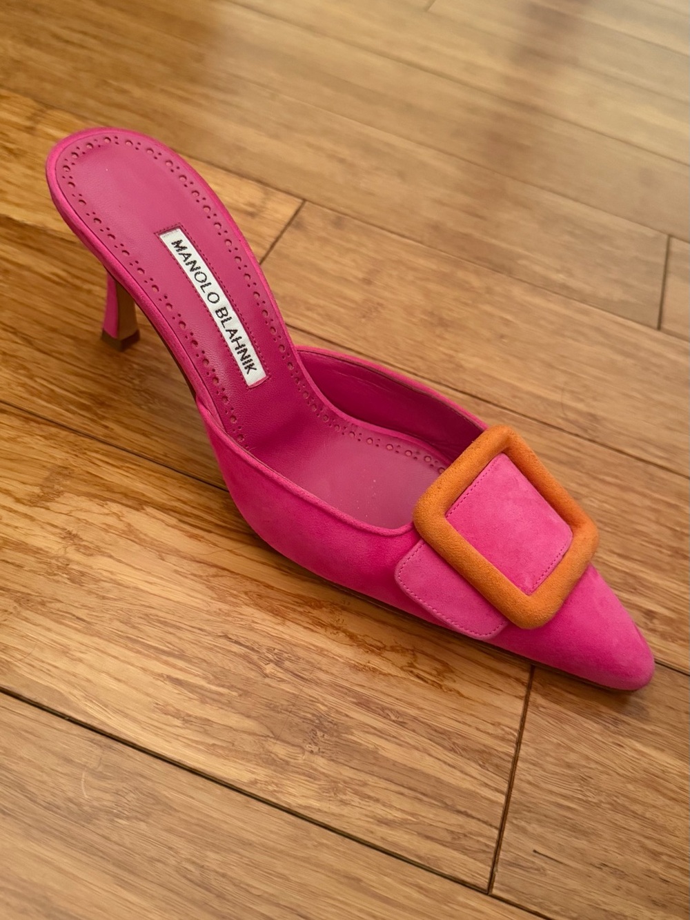 Manolo Blahnik Pink Suede Pointed Toe Mule